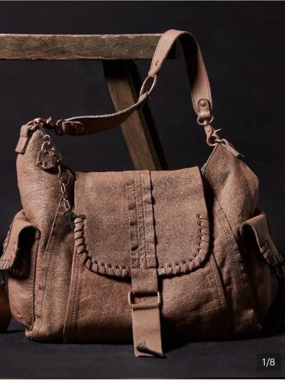 Free People WTF *$198* Leigh Distressed Hobo Bag Desert Taupe Large Bag
